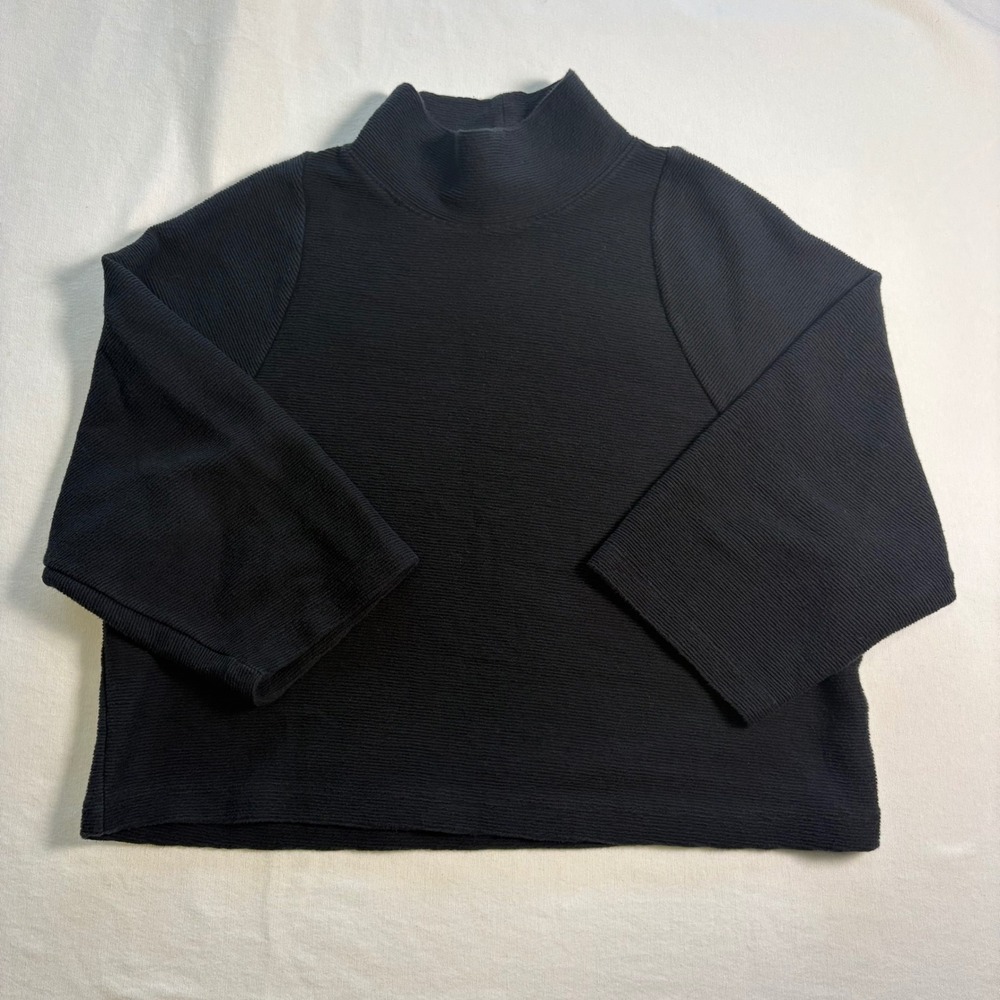 Madewell Texture & Thread Top M Black Ribbed Mock Neck Wide Sleeve